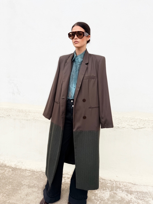 SOUL COAT COLORBLOCK WOOL MOCHA CHOCOLATE/ STRIPED