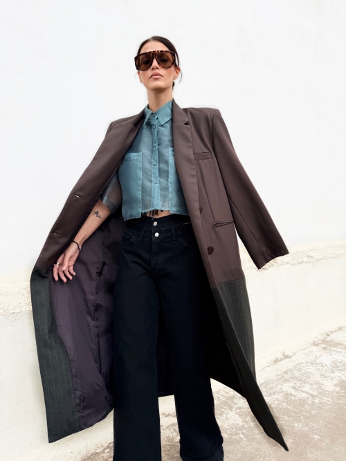 EFFECTO CROP ORGANZA SHIRT PETROLEUM BLUE