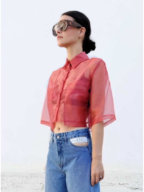 EFFECTO CROP ORGANZA SHIRT CHERRY hRED
