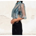 EFFECTO CROP ORGANZA SHIRT PETROLEUM BLUE