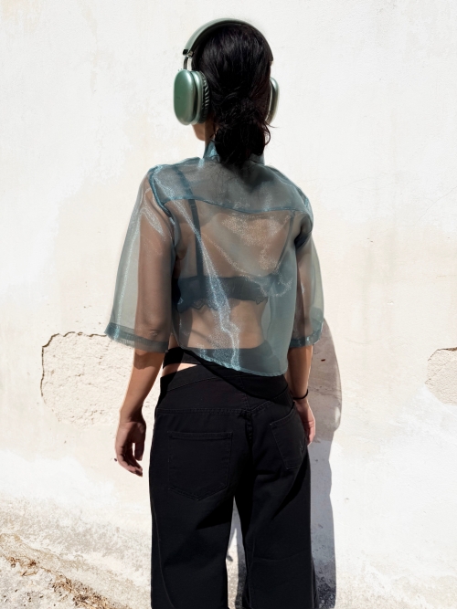 EFFECTO CROP ORGANZA SHIRT PETROLEUM BLUE
