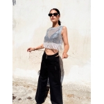AWE FISHNET SEQUIN TOP WITH FRINGES SILVER